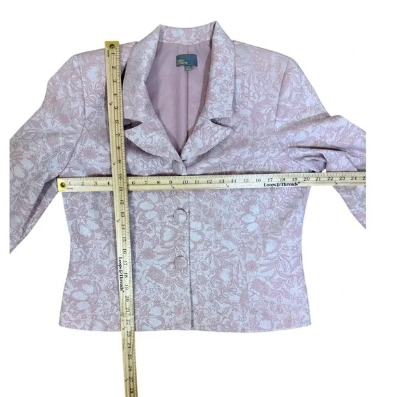 VTG Linea Domani Skirt Suit Womens 14 Pink Floral Jacquard 2pc Blazer Set Y1299 - Picture 9 of 10